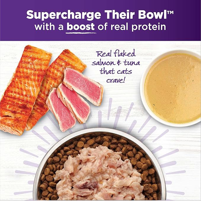 Wellness Bowl Boosters Shreds with Broth Wet Cat Food Topper, Grain Free, Natural, Flaked Salmon and Tuna Recipe, 1.75 oz, Pack of 12 Pouches