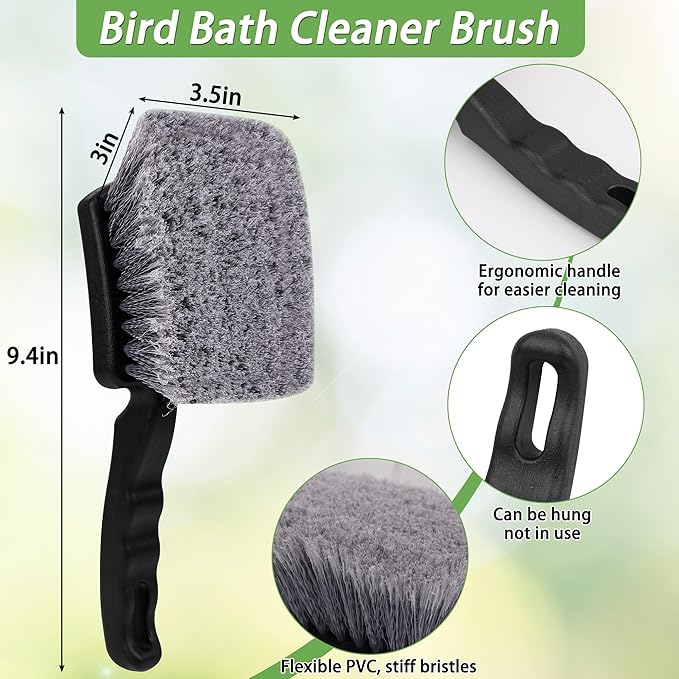 5Pcs Bird Bath Brush Kit, Larbeti 1P Hard Silk Bristle Bird Bath Cleaner Brush, 2P Hummingbird Feeder Cleaning Scrub, 1P Steel Wire Scrub, 1P Clean-Cloth to Hummingbird Feeders, Bath Feeder