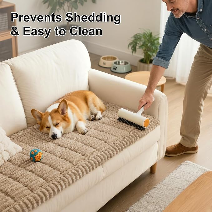 Smiry Couch Cover for Dogs, Non Slip Washable Sofa Protector for Pets, Soft Furniture Cover for Pet, Stylish Sofa Covers, Cozy Protect Against Fur, Dirt & Everyday Messes (Khaki, 35.4" x 63")