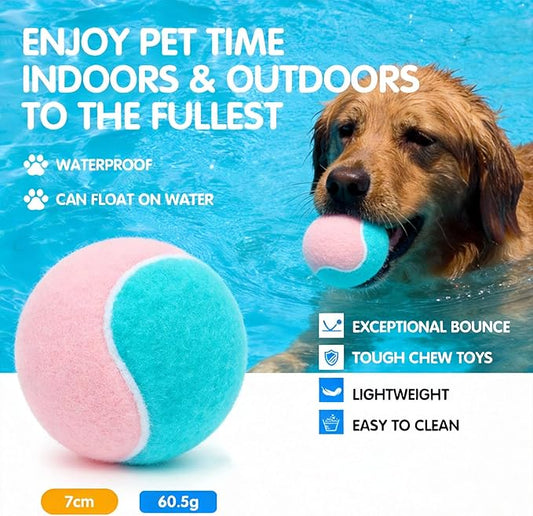 3-Pack Tennis Ball Dog Toys with Squeaker, Interactive Fetch Play for Pets 40 lbs and Over ，Training Balls for Indoor & Outdoor Exercise, 3.28-inch (Pink Blue, 18PCS)