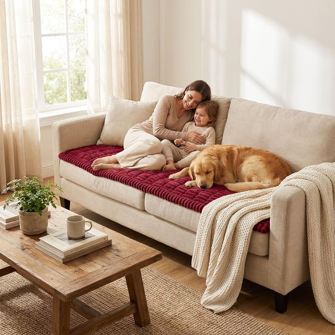 Smiry Couch Cover for Dogs, Non Slip Washable Sofa Protector for Pets, Soft Furniture Cover for Pet, Stylish Sofa Covers, Cozy Protect Against Fur, Dirt & Everyday Messes (Red, 35.4" x 35.4")