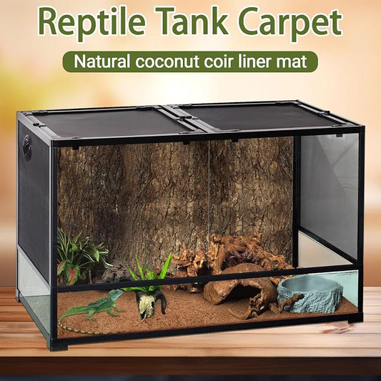 ZeeDix 10 Pcs Reptile Carpet, 12X12 inch Natural Coconut Fiber Liner Mat Flooring Accessories for Reptile Tank - Bearded Dragon Tortoise Lizard Turtle Snake Leopard Gecko Substrate Bedding