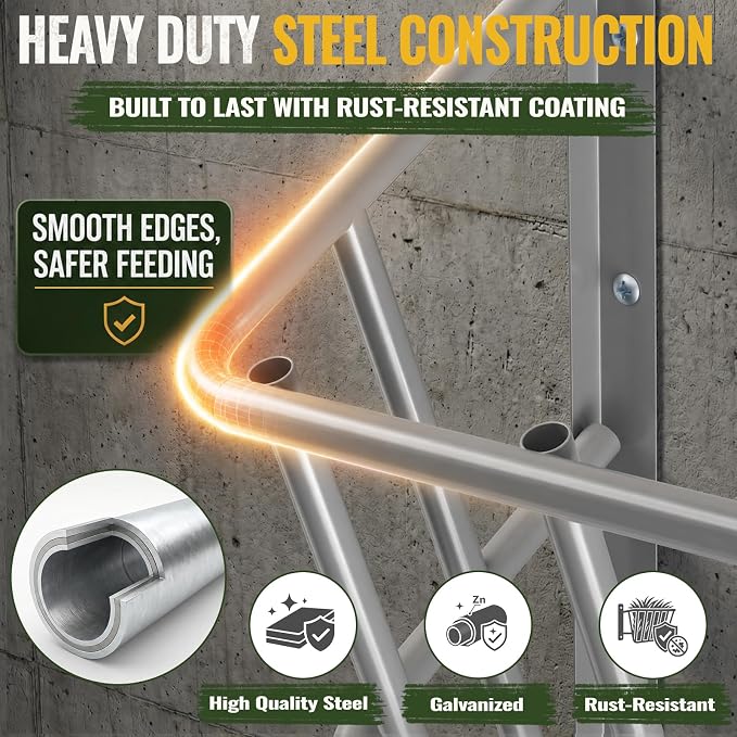 25 Gallon Wall Mount Hay Feeder, Metal Hay Rack for Goats and Horses | Galvanized steel, livestock feeding rack, barn stall feed holder, space-saving, rounded edges, easy install