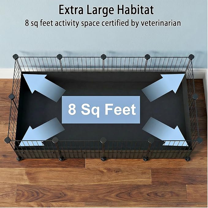 Oneluck Guinea Pig Cage, Small Animal Playpen with Rasied Waterproof Liner, 8 Square Feet for 2 Pets, Expandable Indoor Habitat, C&C Cage for Bunny, Turtle,Hedgehog,48''L x 24''W x 16''H
