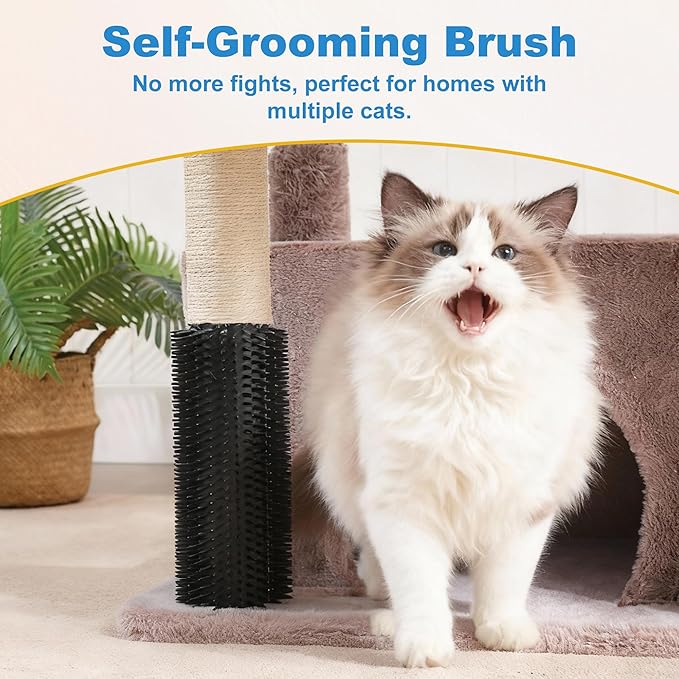 Hey-brother Cat Tree Tower with Extra Large Platform, Spacious Condo, 2 Cozy Hammocks, Self-Grooming Brush, Sisal Scratching Posts for Big Indoor Adult, Maine Coon, 35.4 Inches, Muchroom MPJ060MU