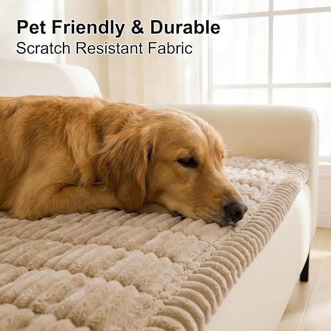 Smiry Couch Cover for Dogs, Non Slip Washable Sofa Protector for Pets, Soft Furniture Cover for Pet, Stylish Sofa Covers, Cozy Protect Against Fur, Dirt & Everyday Messes (Khaki, 35.4" x 82.7")