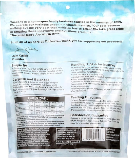 Tucker's Raw Frozen Freeze Dried Raw Dog Food, Pork, Bison & Pumpkin Formula 14oz