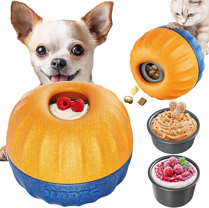KADTC S Size 3-in-1 FrostLick Frozen Treat Ball & Treat Dispensing & Tough Chew Toy, No-Transfer Fill & Freeze Lick Cup, for Small Pup Mini Dogs and Cats