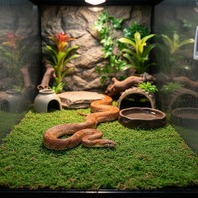 Breling 4 Pcs Reptile Carpet Natural Moss Terrarium Bedding 12'' x 12'' Reptile Habitat Mat Moisture Retaining Substrate Liner for Bearded Dragon Lizard Tortoise Snake Leopard Gecko Tank Accessories