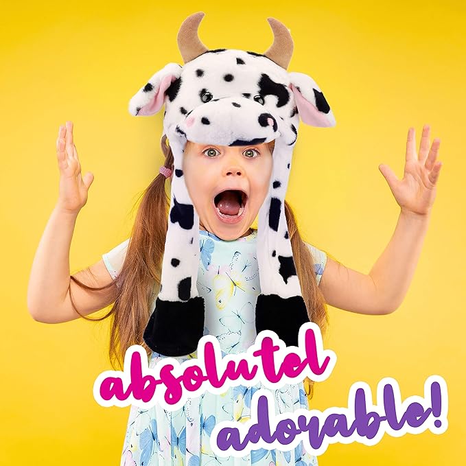 Bubblepompom Animal Hat with Ears Moving Jumping Pop Up Beating Hat Plush Holiday Cosplay Dress Up Funny Gift for Kids