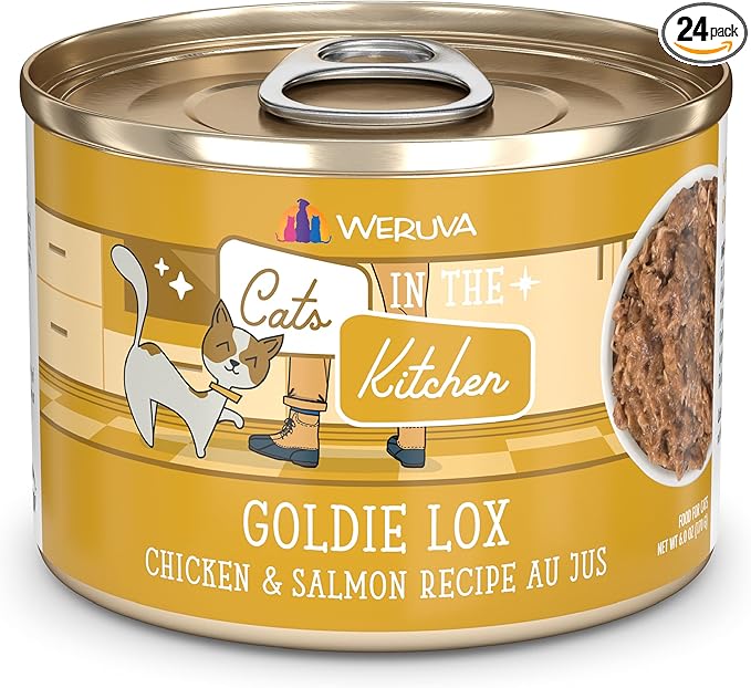 Weruva Cats in The Kitchen, Goldie Lox with Chicken & Salmon Au Jus Cat Food, 6oz Can (Pack of 24)
