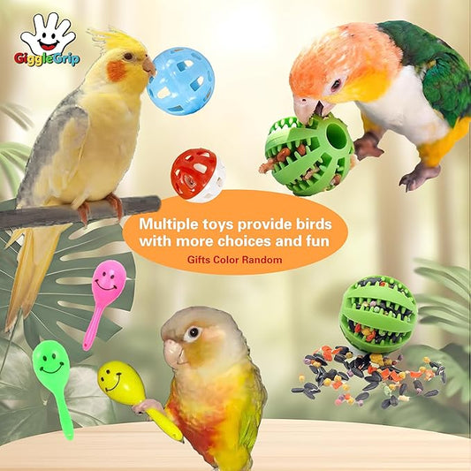 Bird Foraging Toys with Feeder Ball, Durable Plastic Parrot Training Puzzle & Interactive Treat Dispenser for Cockatiels, Conures, Parakeets, Budgies(Pack 3)