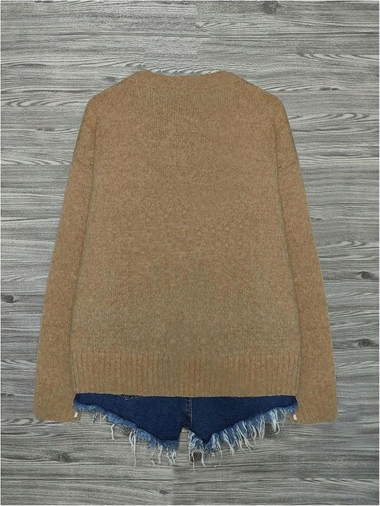 WDIRARA Women's Cat Graphic Sweater Long Sleeve Crew Neck Knit Tops Casual Knitwear