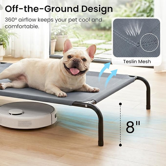 Love's cabin Elevated Cooling Dog Bed for Medium Dogs, Portable Indoor & Outdoor Raised Pet Dog Cat Cot, Durable Summer Frame with Breathable Mesh, Grey, 43" x 31.5" x 8"