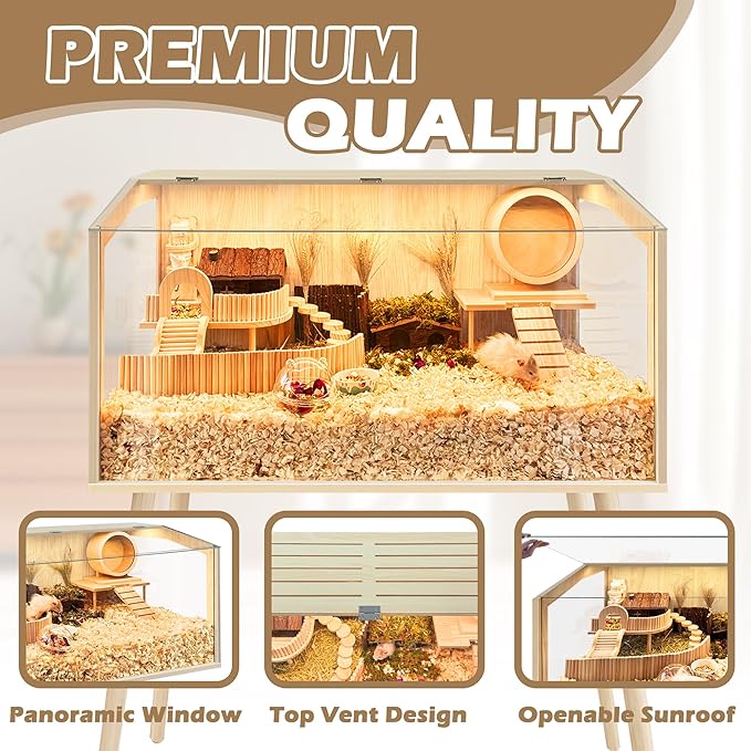 PROLEE Hamster Cage with Legs, Guinea Pig Cages Chew Proof, Hamster House, Hamster Cages and Habitats with Lockable Design, Small Animal Cage, 32" L x 16" W x 40" H