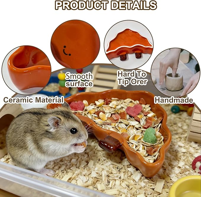 2PCS Hamster Bowl, Bread Shaped Hamster Food Dish Ceramic Food Water Feeding Bowl Small Animal Bowls for Gerbil Rat Hedgehog (Triangular Bread)