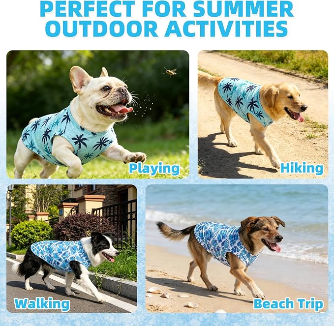 KOOLTAIL Cooling Sunblock Dog Clothes for Large Dogs,2 Pack UPF50+ UV&Insect Protection Quick Dry Dog T Shirts for Outdoor,Anti-Hair Loss Breathable Sleeveless Pet Vest Tank Tops,Ice Cube&Coconut,XL
