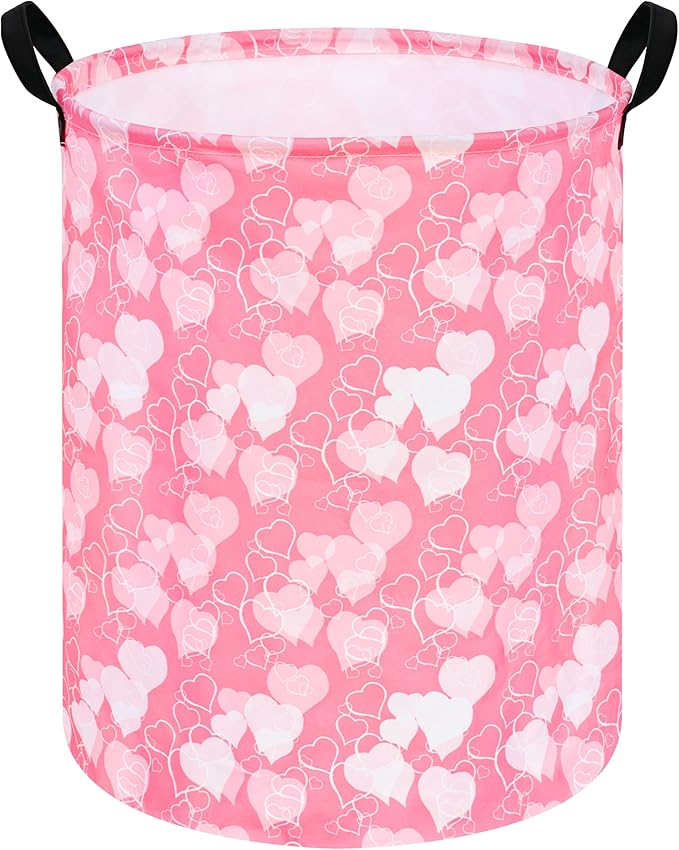 Kids Laundry Hamper Storage Basket Laundry Organizer Hamper Storage Bins Clothes Box Nursery Hamper Gift Basket with Handles (White heart)