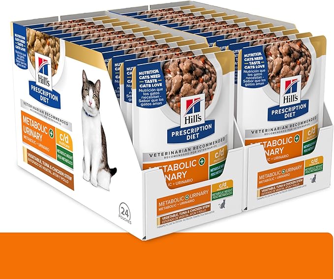 Hill's Prescription Diet c/d Multicare + Metabolic Wet Cat Food, Vegetable, Tuna, & Chicken Stew, 2.8 oz. Pouches, 24-Pack