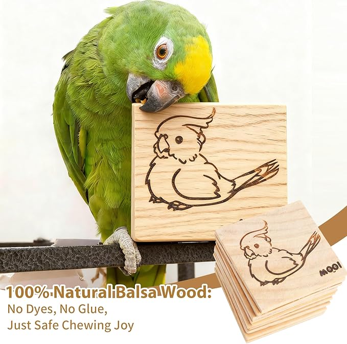 16 Pack Natural Balsa Wood Bird Chew Toys - World's Softest Wood, Safe Chewing Toys for Parakeets, Cockatiels, Lovebirds & Small Medium Birds. (Large)