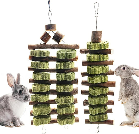 WDEFUN Natural Apple Wood Clover Cake Teeth Grinding Toy String - Rabbit Snack Chewing Toy, Safe and Durable Pet Teeth Grinding Rod, Caring for Dental Health