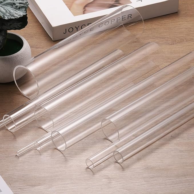 uxcell 2Pcs Clear Rigid Acrylic Pipe, 54mm(2.13") ID x 60mm(2.36") OD 6" Round Polycarbonate Tube Plastic Tubing for Plumbing, Lighting, Aquarium, DIY Projects