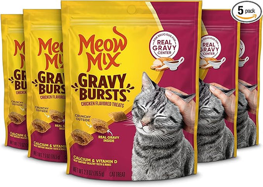 Meow Mix Gravy Bursts Chicken Flavored Cat Treats, 2.7 Oz. Bag (Pack of 5)