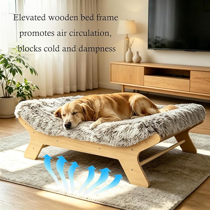 Elevated Dog Bed 40⅞" × 29⅛" × 14", Raised Wooden XL Dog Bed Frame and Mattress for Extra Large Pets up to 90 lbs