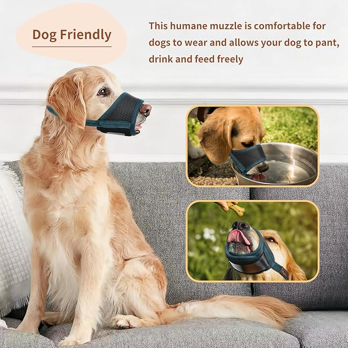 HEELE Dog Muzzle,Soft Nylon Muzzle Anti Biting Barking Chewing,Air Mesh Breathable Drinkable Adjustable Loop Pets Muzzle for Small Medium Large Dogs (Blackish Green, S)