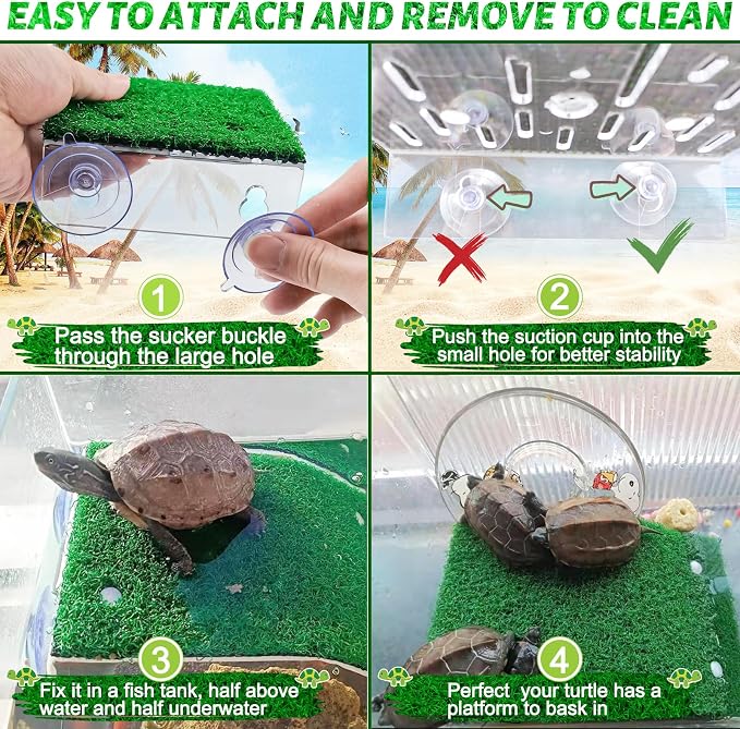 Keedolla Lawn Turtle Basking Platform Tortoise Resting Terrace, Simulation Grass Turtle Ramp Tortoise Climbing Ladder for Aquarium, Fish and Turtle Tank - Large