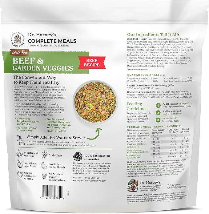 Dr. Harvey's Beef & Garden Veggies Dog Food, Grain-Free Dehydrated Food for Dogs with Freeze-Dried Beef (5 Pounds)