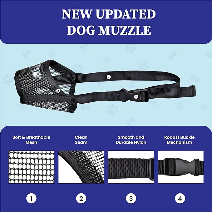 Evollax Dog Muzzle Medium Sized Dogs – Soft Air Mesh Muzzle for Medium Sized Dog | Muzzles for Dogs | Mussle to Stop Biting, Barking and Chewing Perfect for Small to Large Doge