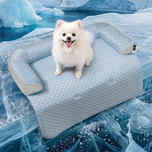 Medium Cooling Dog Bed Mat - 35 x 31 inch Waterproof Couch Cover for Dogs Washable, Non-Slip Bottom Self Cooling Mat for Dogs, Durable & Non-Gel, Dog Couch Bed for Sofa Floor Car, Light Blue