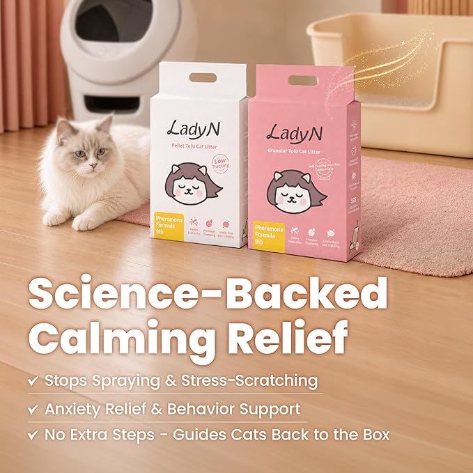 Lady N Cat Attract Tofu Litter – Natural Attractant Formula for Litter Box Training, Calming Pheromone for Multi-Cat Homes, Granular Mini-Pellet Shape for Self-Cleaning Box, 18lb
