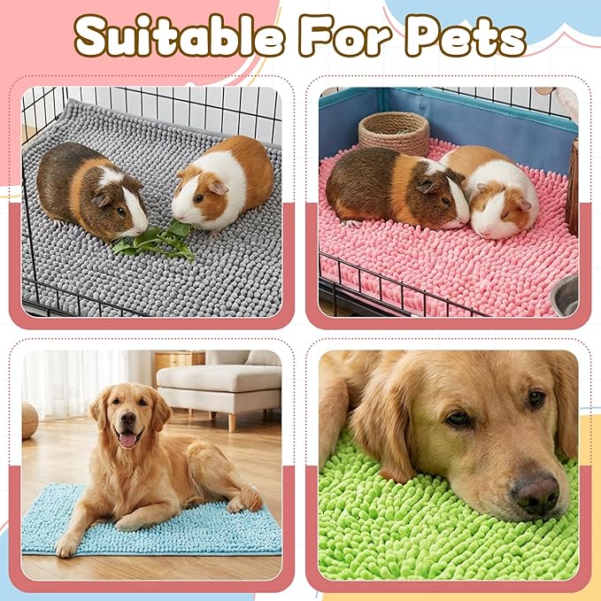 8PCS Guinea Pig Cage Liners, 15 x 11 Inch Washable Chenille Bedding Pee Pads, Reusable Waterproof Anti-Slip Pet Cage Training Sleeping Mat for Small Animals Bunny Rabbit Hamster (4 Colors)