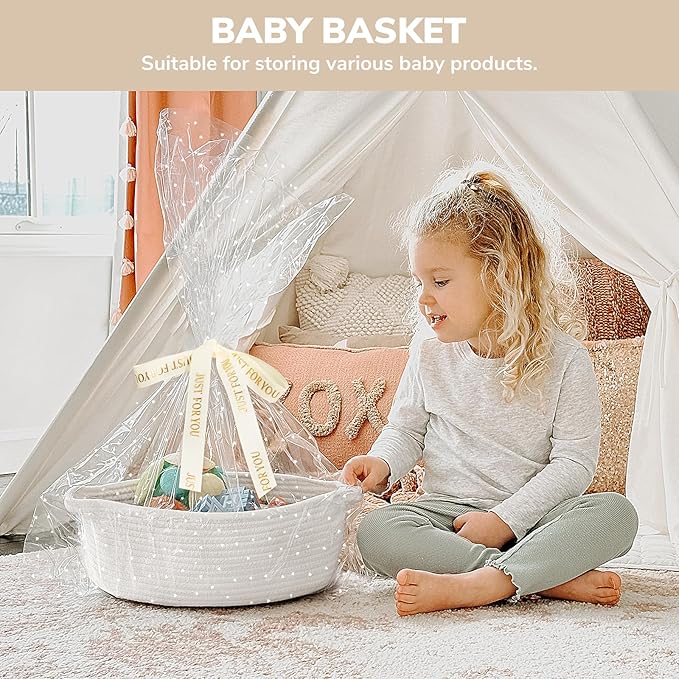CHICVITA Small Basket for Gifts, Easter Basket for Kids, Empty Gift Baskets with Bags & Ribbons Rope Storage Baskets for Kids, 12"x 8"x 5"