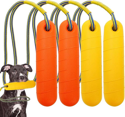DEAYOU 4 Pack Dog Pool Toys, Interactive Dog Water Floating Toys with Rope, Fetch Training Bumpers Retrieving Dummy, Pet Throw Toy for Outdoor, Summer, Playing, Tug Game, Retriever