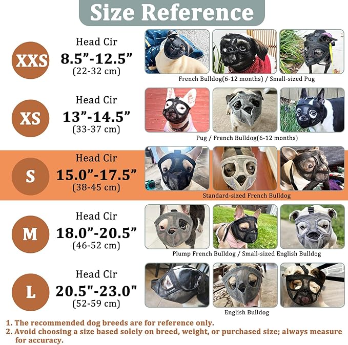 Mayerzon Short Snout Dog Muzzle for French Bulldog with Full Pant Design to Prevent Eating Biting, Soft Mesh Dog Muzzle for Shih Tzu Pug English Bulldog for Grooming Walking, Allow to Drink and Feed