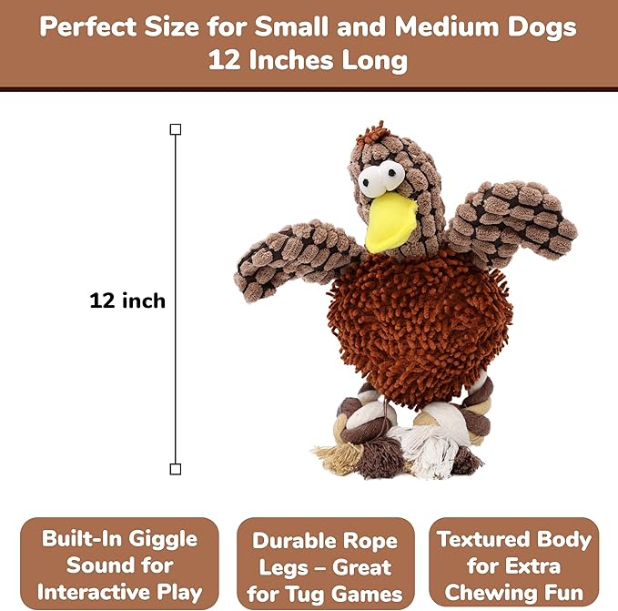 SPOT Gigglers Chicken Dog Toy with Giggle Sound, Textured Plush Tug Toy with Rope Legs, 12" for Small and Medium Dog Breeds