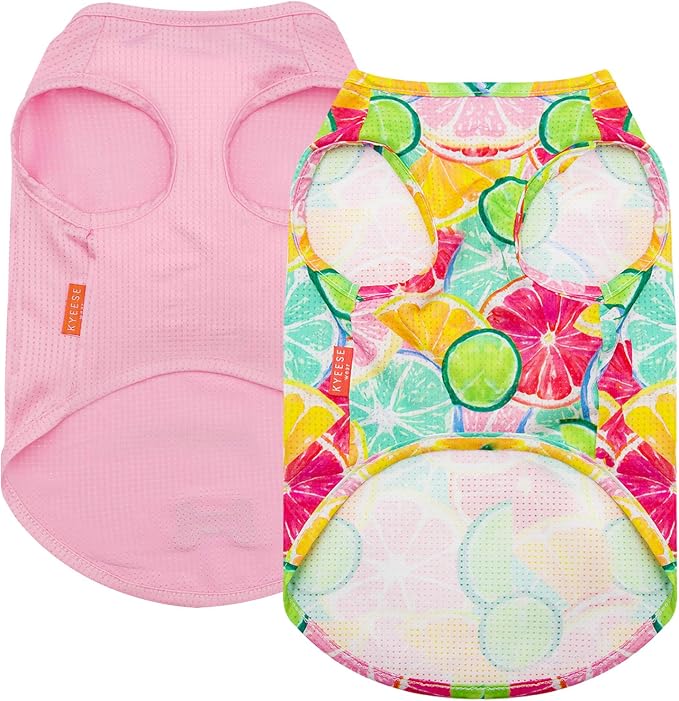 KYEESE 2Pack Dog Shirt, Lightweight Sun Protection Dog T Shirts for Small Dogs Girl, Breathable Mesh Tank Top Sleeveless Pet Reflective Vest, Soft Summer Dogs Clothes, Lemon+Pink, M