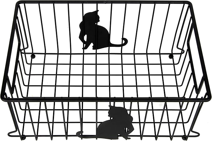 Lily's Home Cat-Themed Wire Basket, Kitchen and Desk Organizer, Cute Caddy for Cat Lovers for Kitchen, Pantry, Cabinet, Bathroom and Office (Large)