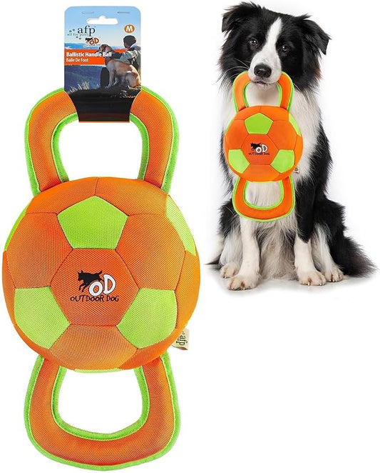 ALL FOR PAWS Dog Ball with Handles, Dog Toy with Squeaker, Interactive Tug of War Ball Toy for Medium and Large Dogs, Outdoor Ball Toys for Fetch & Tug Play, 15.7 x 7.9 x 7.9 Inch