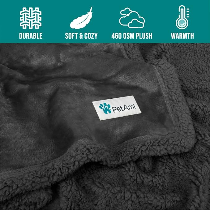 PetAmi Dog Blanket for Small Medium Dogs and Cats, Soft Sherpa Fleece Pet Blanket Throw Puppies Kittens, Reversible Plush Couch Cover Protector Sofa Bed Crate, Machine Washable, 60x40, Solid Dark Gray