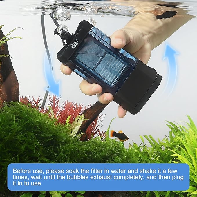 AQQA Internal Aquarium Filter - Submersible 5-40 Gallons Fish Tank Filters, Adjustable Wave Maker, Bottom Inlet Whisper Pump and Underwater Automatic Power Water Filter System for Freshwater (M)