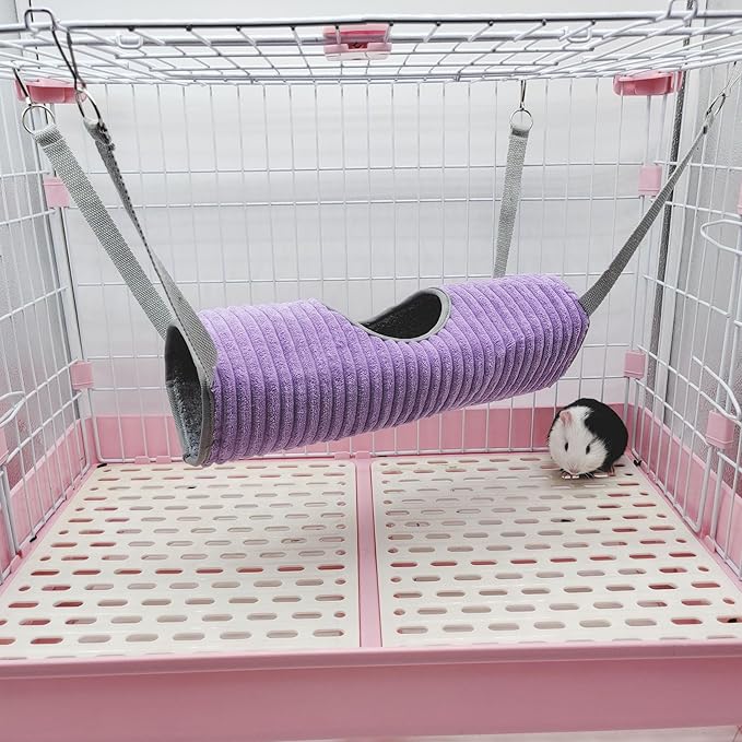Soft Plush Ferret Hammock Tunnel for Small Animals, Play & Sleep Rat Hammock for Guinea Pigs, Rats, Hamsters, Cage Accessory Bed - Purple
