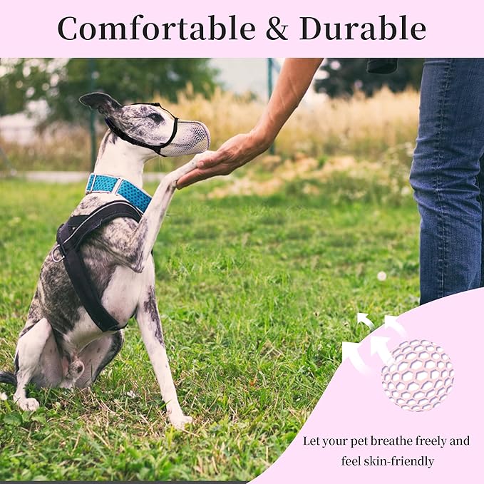 Pink Dog Muzzle, Breathable Soft for Large Dogs to Anti & Prevent Barking Biting Chewing, Reflective & Adjustable Basket Muzzle with Air Mesh for Doberman Pink XL