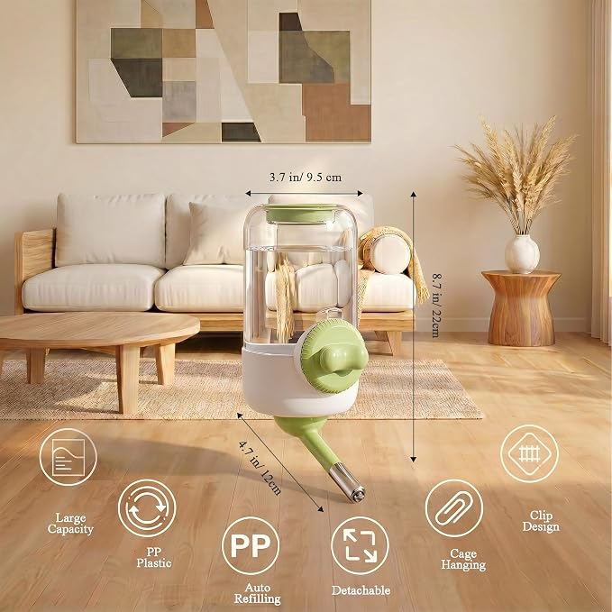 Automatic Hanging Pet Water Dispenser for Cage, 30oz No-Drip Ball Water Bottle for Rabbit, Guinea Pig, Ferret, Chinchilla, Hedgehog & Small Pets (Green)