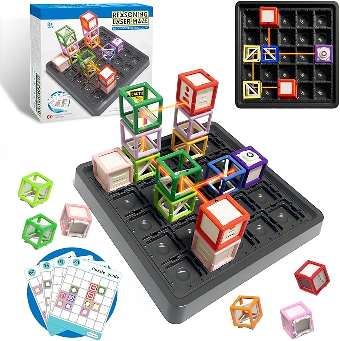 Laser Maze - STEM Logic Toys for Ages 8-13, 60+ Challenges Puzzle Games, Great 8-13 Years Old Children Gift to Develop Spatial Imagination Problem-Solving Concentration, Team/Solo Play