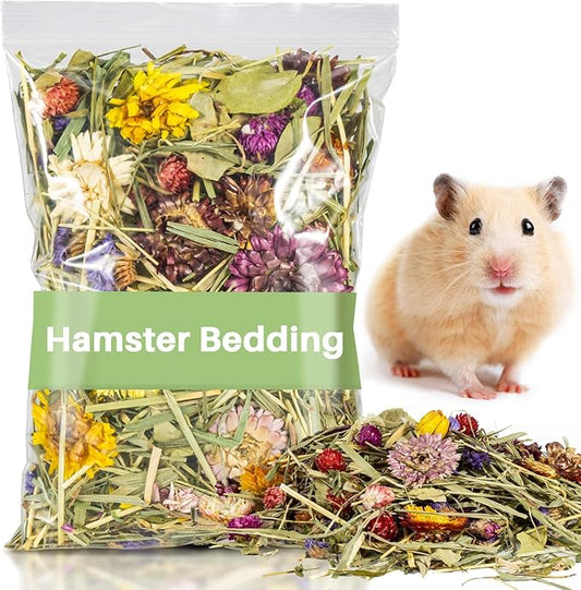 Sukh 150G Hamster Bedding - Flowers & Herbs Odor Control Dwarf Gerbil Robo Katy Habitat Decor Hamster Forage Gerbils Mice Lemmings Degus or Other Small-Sized Pets