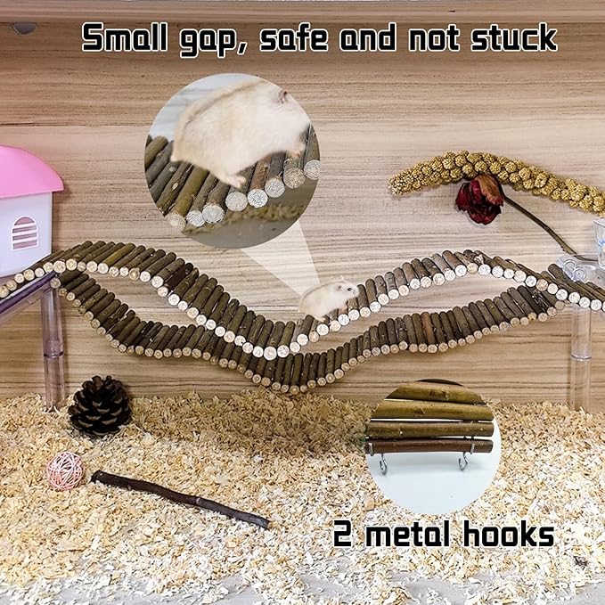 Rat Bendy Long Suspension Bridges Hamster Climbing Ladder Flexible Wooden Bridge for Dwarf Hamster Sugar Glider Rodents Mouse(2PCS)